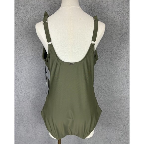 Dkny Womens Ruffle Plunge Underwire Tummy Control One-Piece Swimsuit Moss 16 NWT - Picture 4 of 8